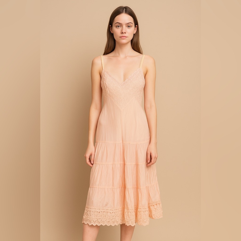 VINTAGE HANDMADE Pink Embroidered Slip Dress